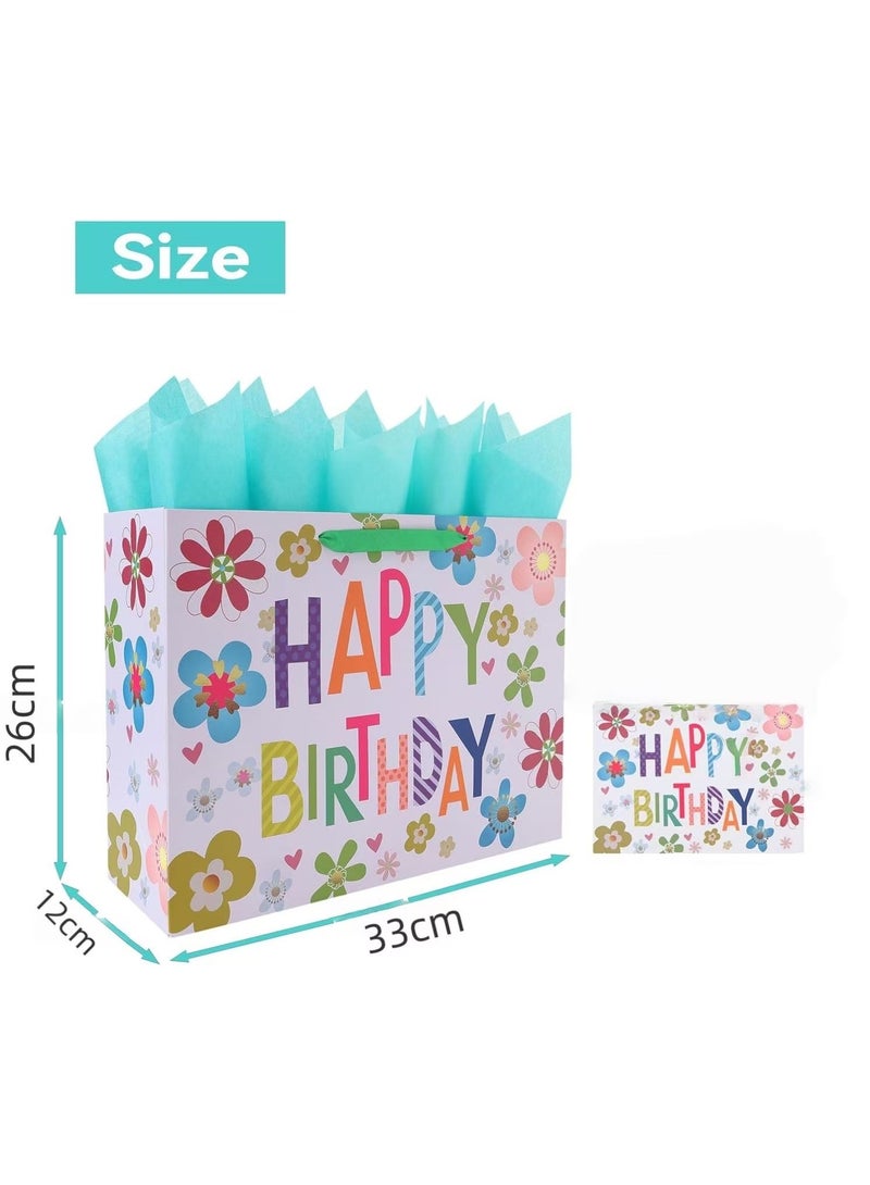 CUNUUDOOL Extra Large Colorful Happy Birthday Gift Bag Set with Handles, Greeting Card, Tissue Papers and Stickers for Kids, Women, Girls, Baby Shower, Newborn, New Moms or Parents, 1Pcs 33*12*26cm - Image 5